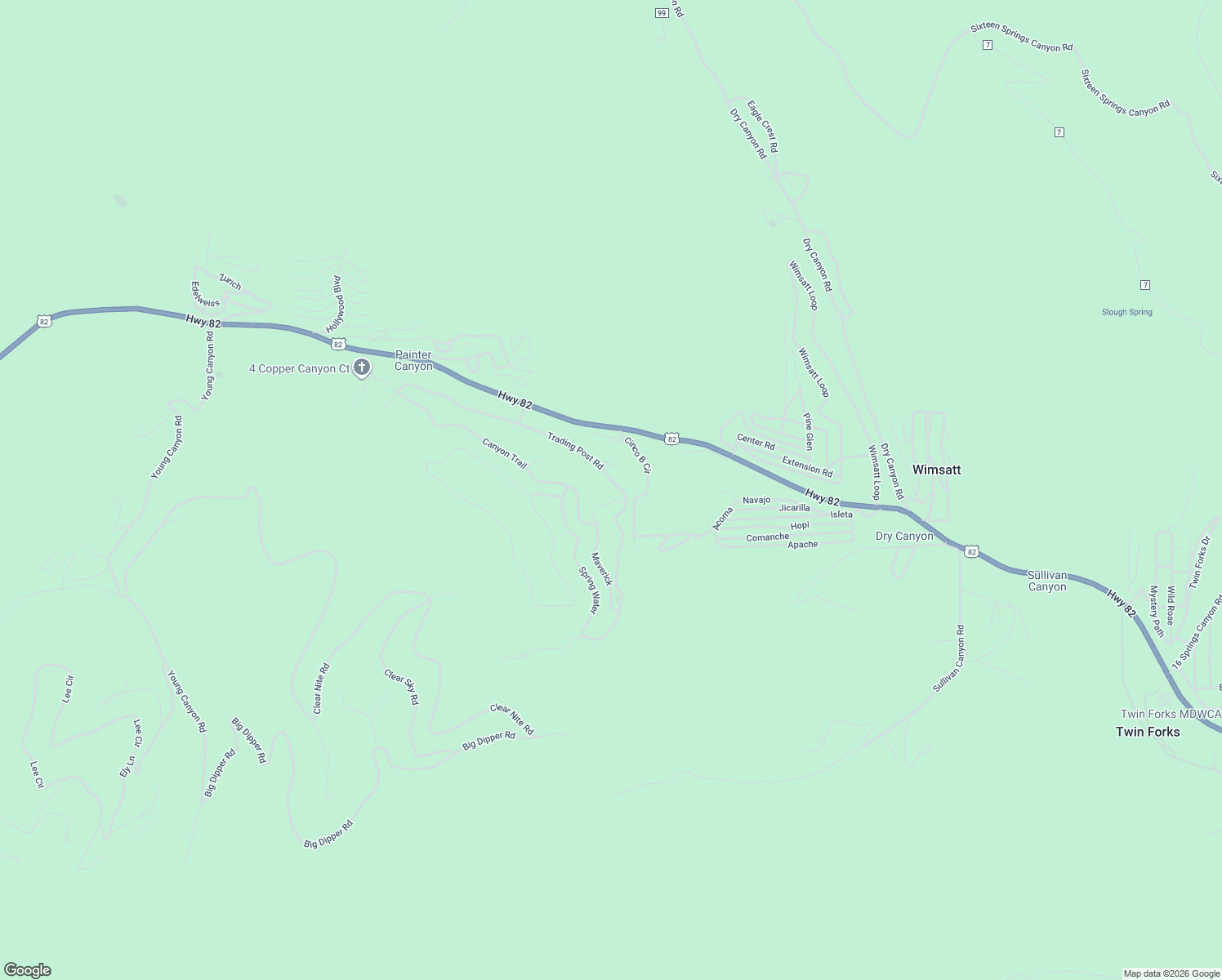map of restaurants, bars, coffee shops, grocery stores, and more near 58 Maverick in Cloudcroft