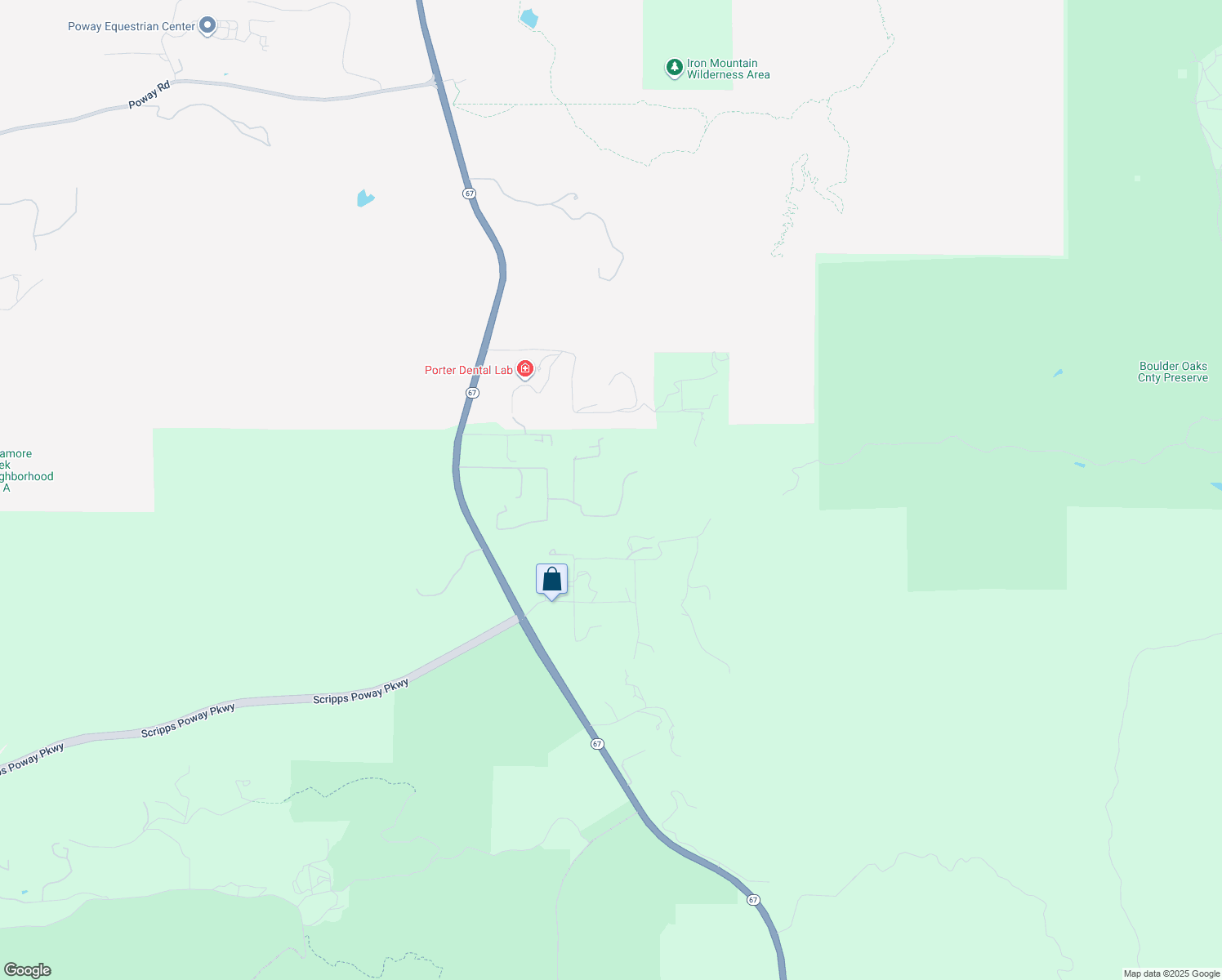 map of restaurants, bars, coffee shops, grocery stores, and more near 14369 California 67 in Lakeside