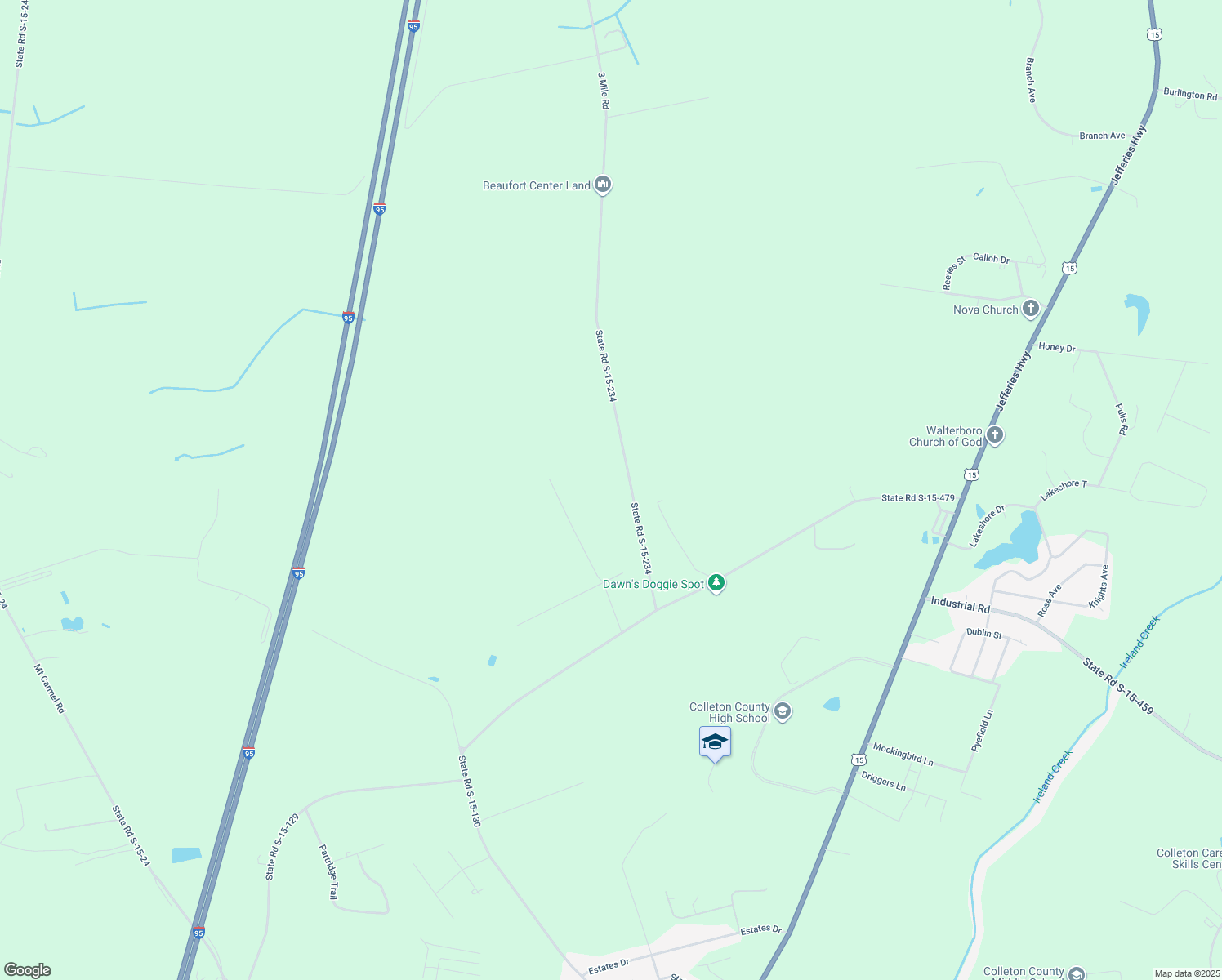 map of restaurants, bars, coffee shops, grocery stores, and more near 397 3 Mile Road in Walterboro