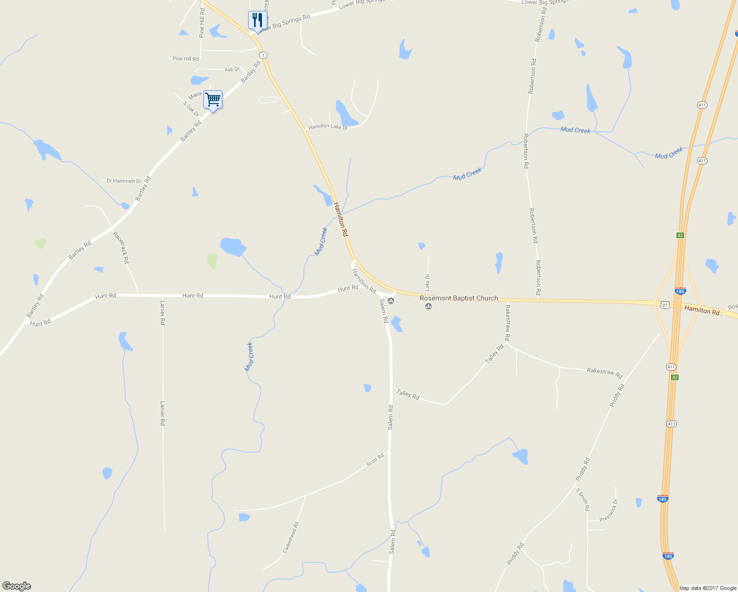 map of restaurants, bars, coffee shops, grocery stores, and more near 160 Pleasant Grove Church Road in LaGrange