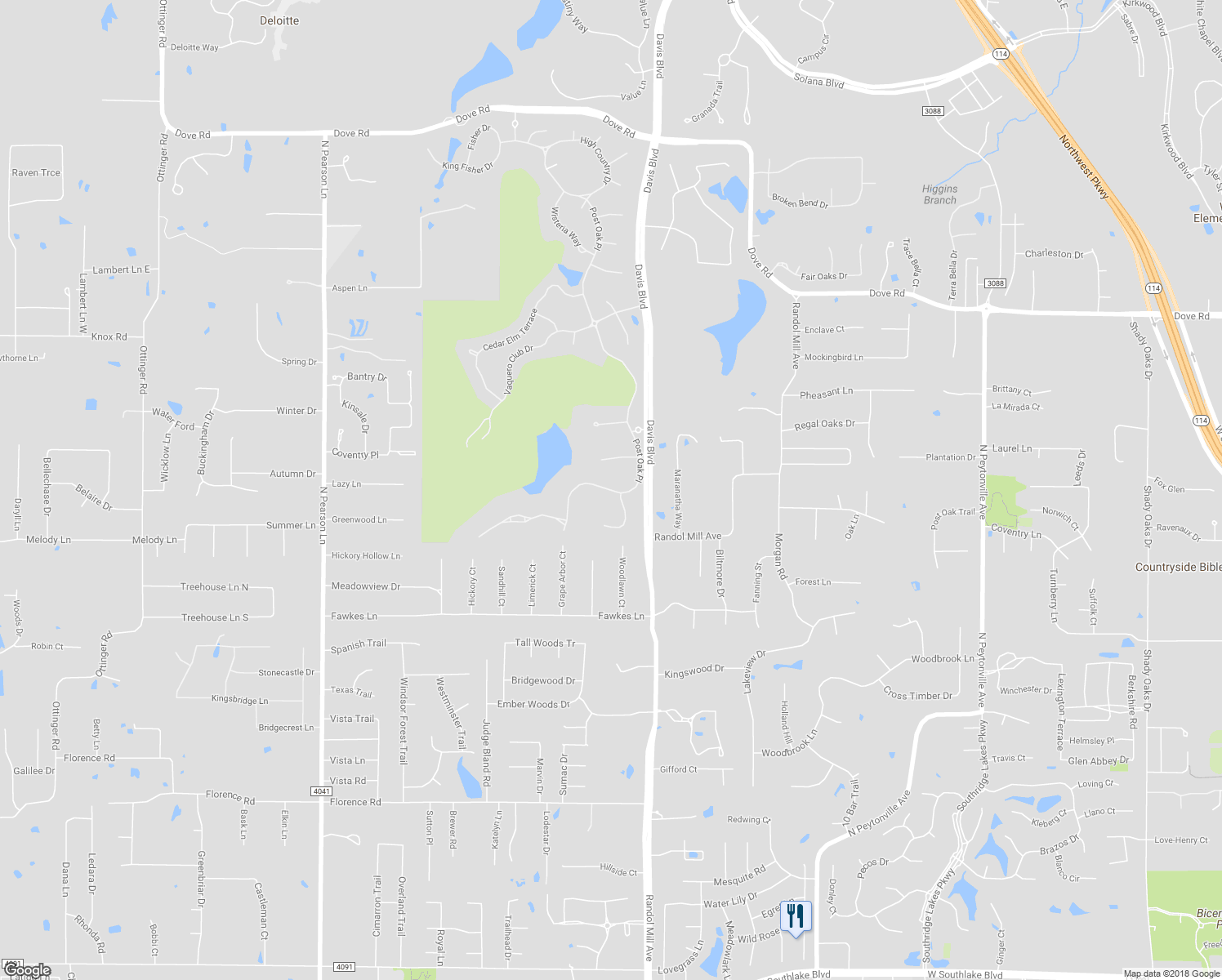 map of restaurants, bars, coffee shops, grocery stores, and more near 1505 Post Oak Place in Westlake