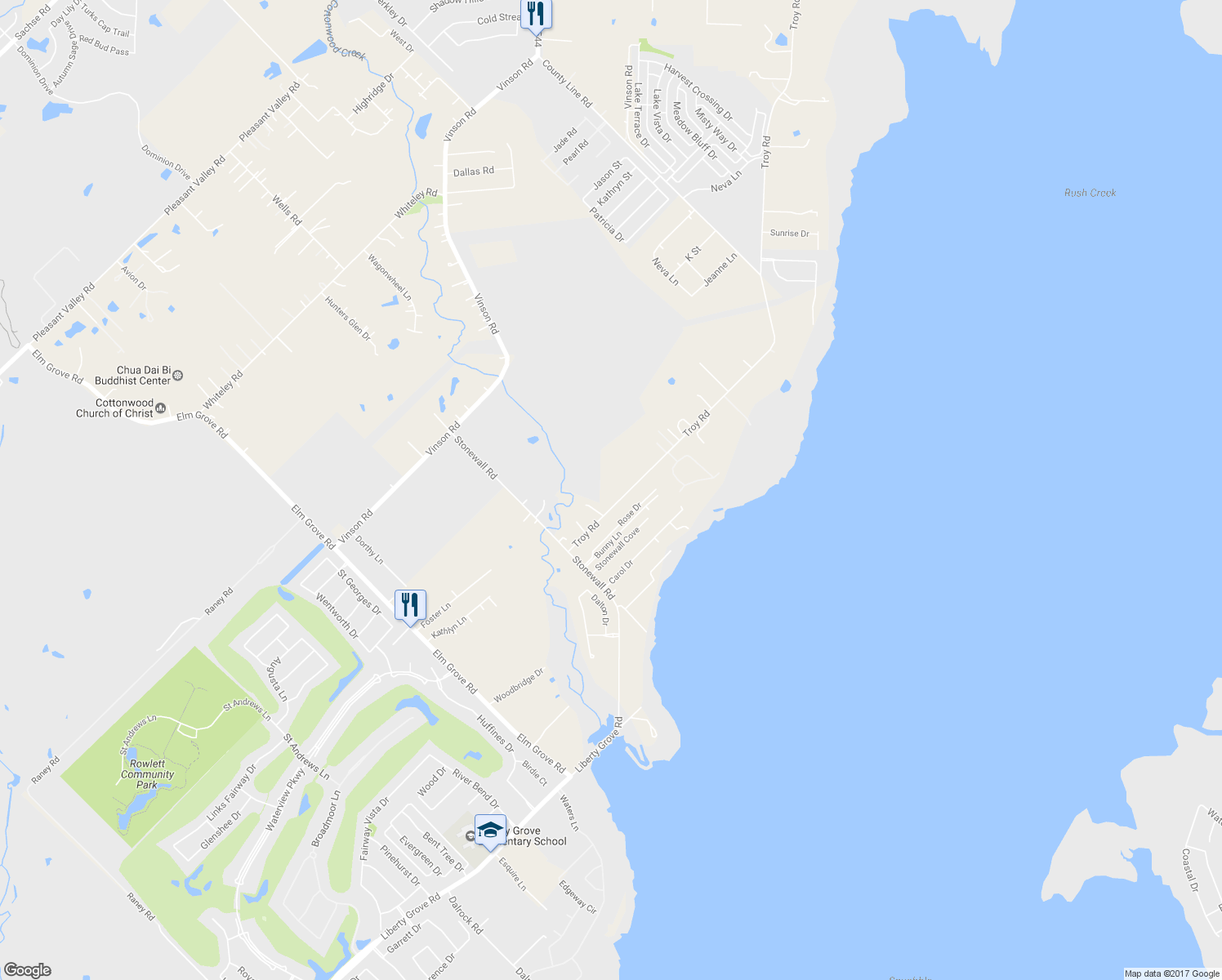 map of restaurants, bars, coffee shops, grocery stores, and more near 4229 Troy Road in Wylie