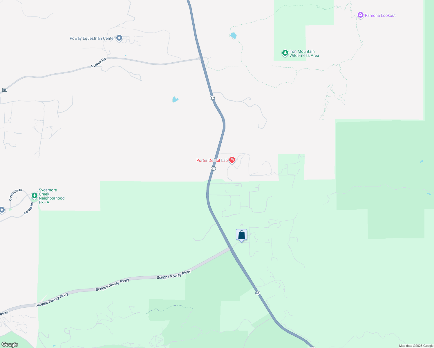 map of restaurants, bars, coffee shops, grocery stores, and more near 14545 California 67 in Poway