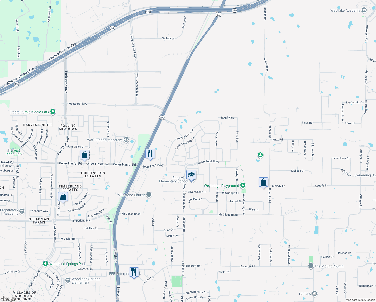 map of restaurants, bars, coffee shops, grocery stores, and more near 1800 Imperial Springs Dr in Keller