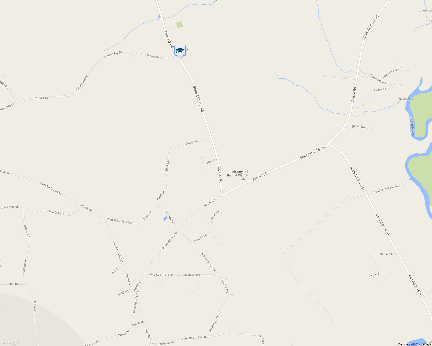 map of restaurants, bars, coffee shops, grocery stores, and more near 203 Red Oak Road in Cottageville