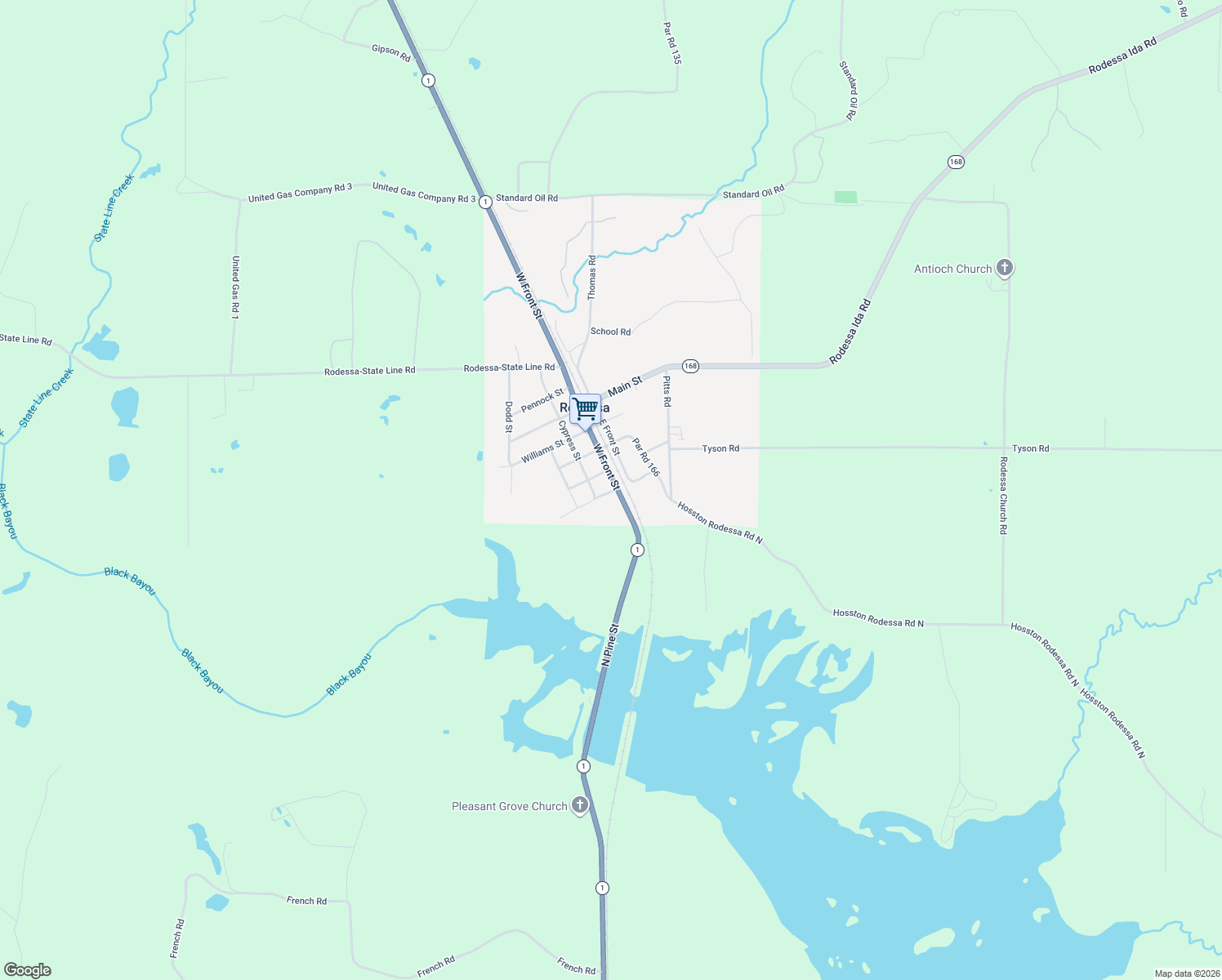 map of restaurants, bars, coffee shops, grocery stores, and more near 19929 West Front Street in Rodessa
