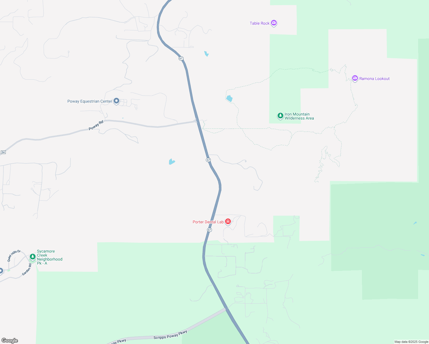 map of restaurants, bars, coffee shops, grocery stores, and more near California 67 in Poway