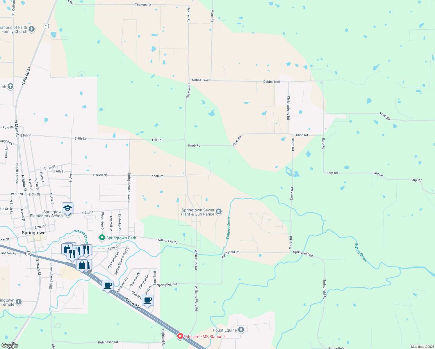 map of restaurants, bars, coffee shops, grocery stores, and more near 490 Summerfield Ct in Springtown