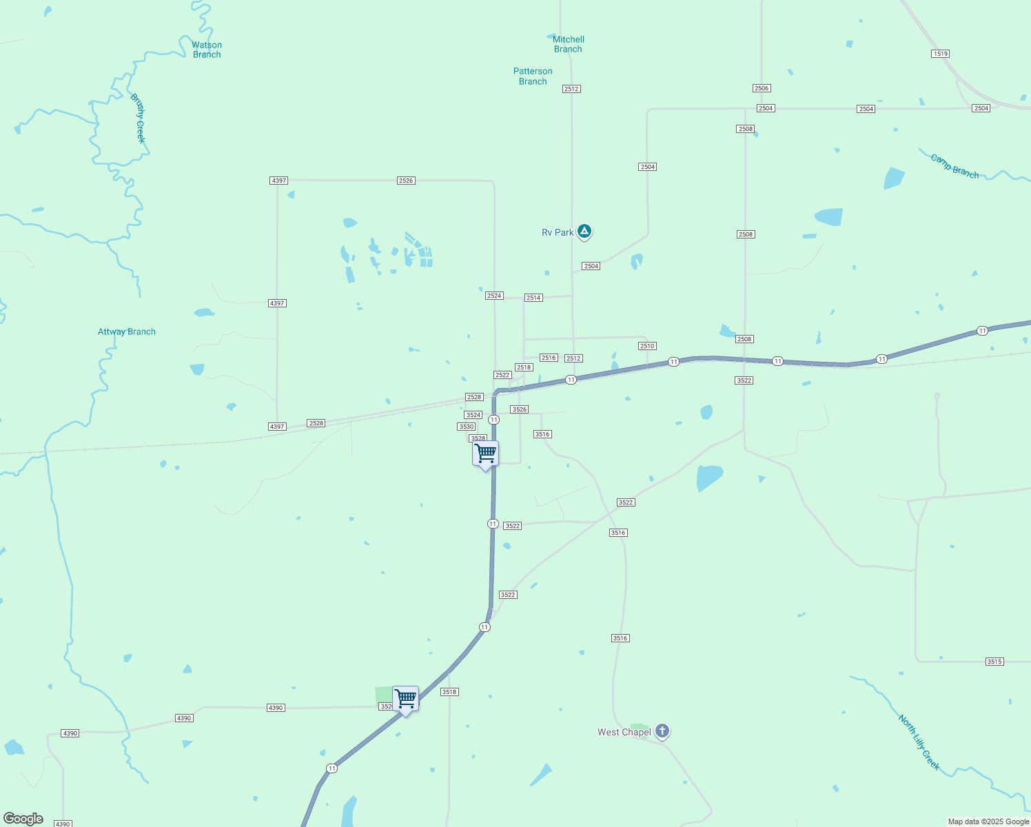map of restaurants, bars, coffee shops, grocery stores, and more near County Road 3524 in Leesburg