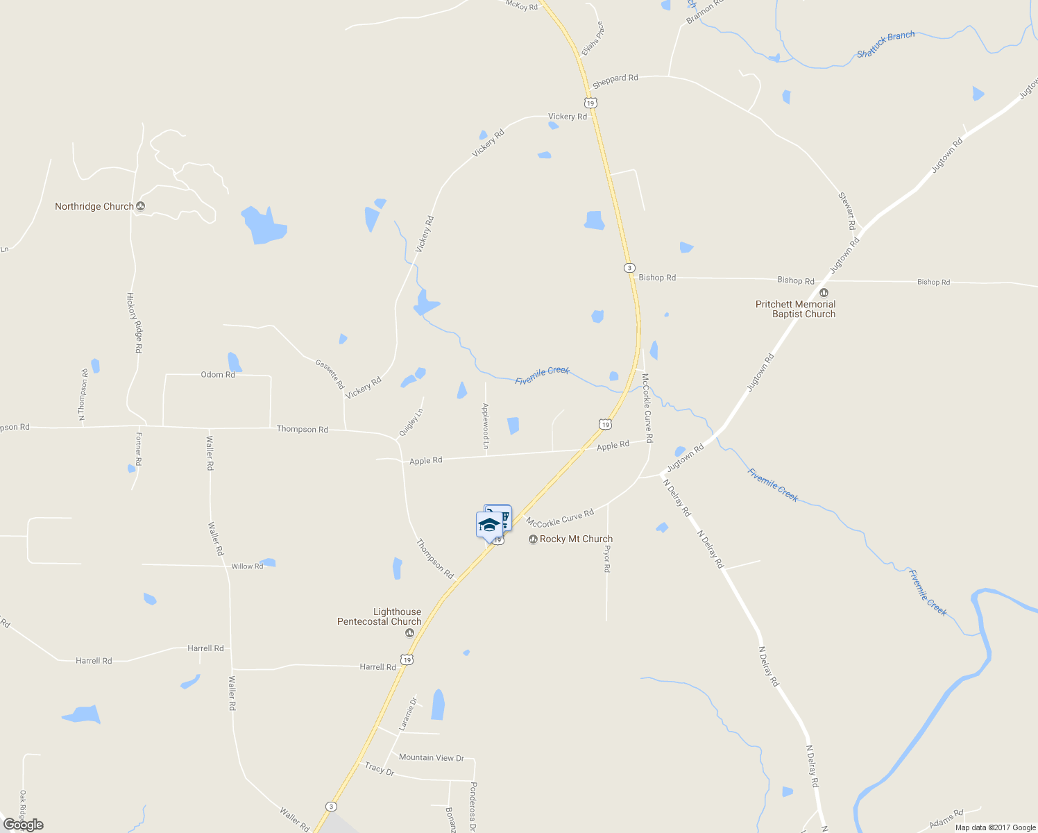 map of restaurants, bars, coffee shops, grocery stores, and more near 600 Apple Road in Meansville