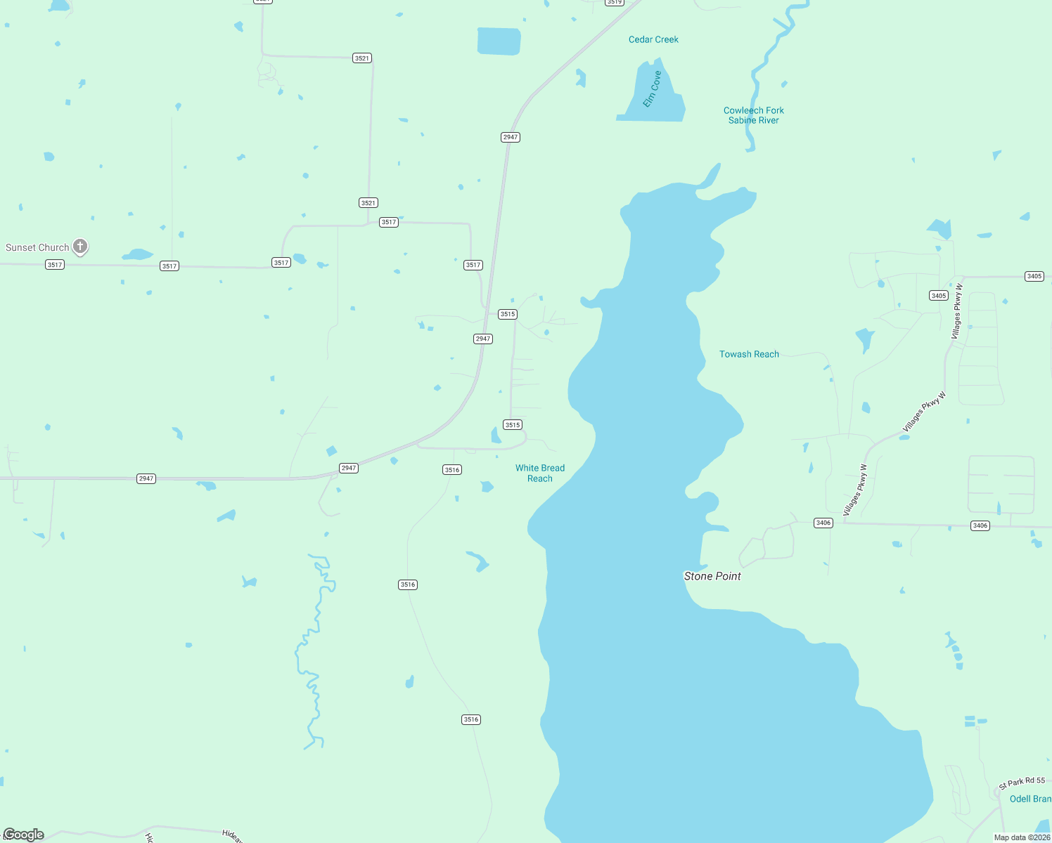 map of restaurants, bars, coffee shops, grocery stores, and more near 5847 County Road 3515 in Quinlan