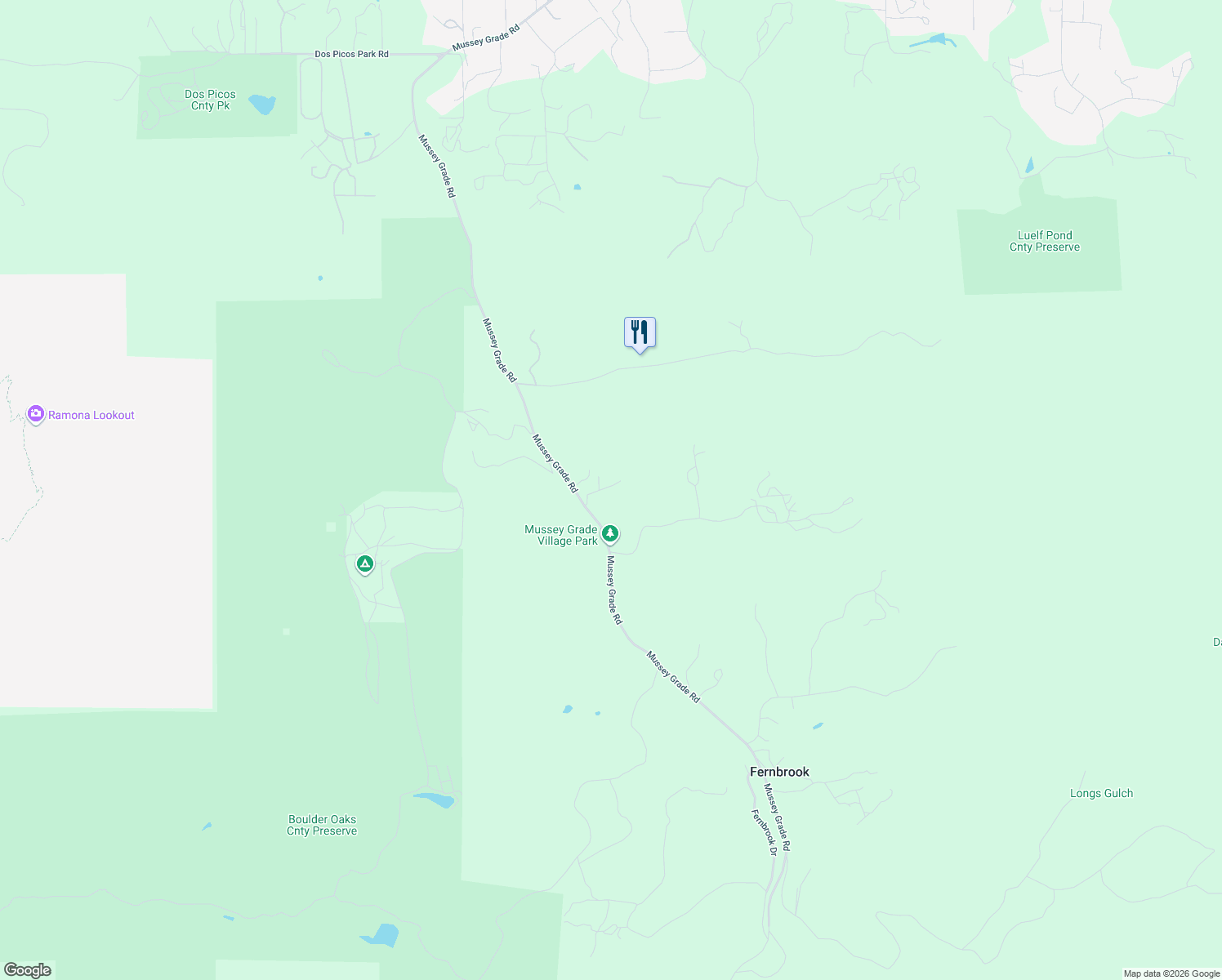 map of restaurants, bars, coffee shops, grocery stores, and more near 14671 Mussey Grade Road in Ramona