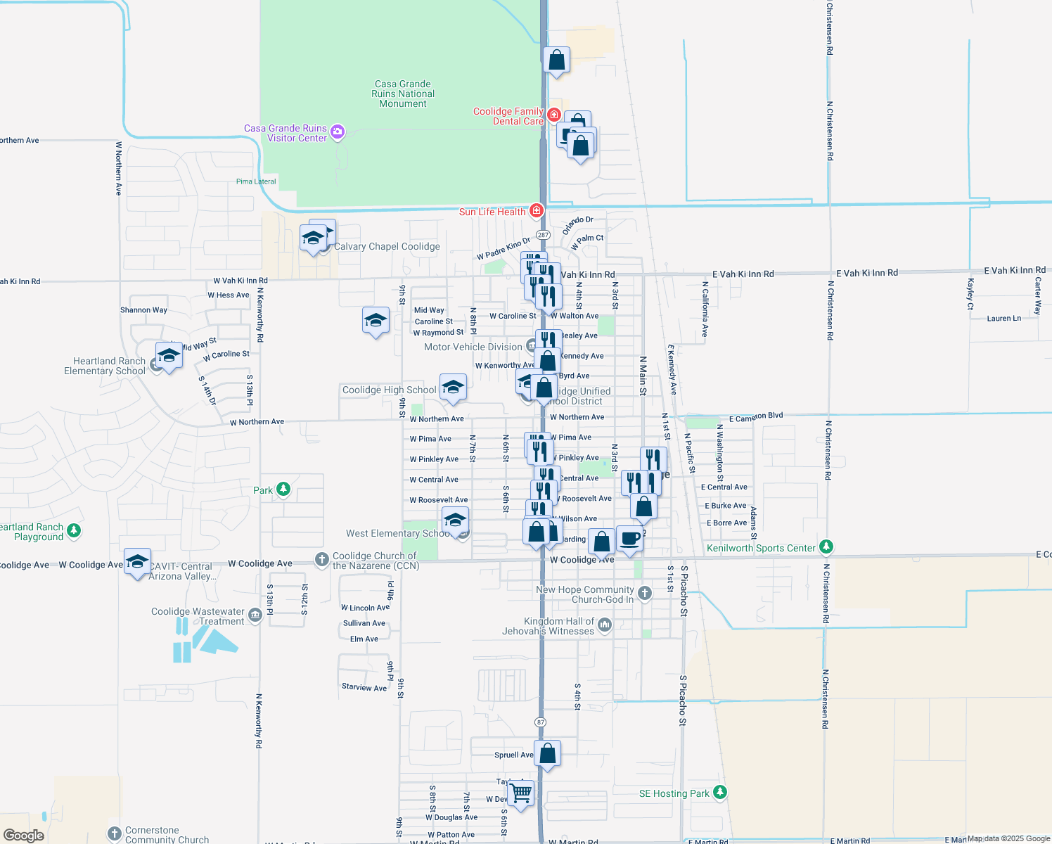 map of restaurants, bars, coffee shops, grocery stores, and more near 547 West Northern Avenue in Coolidge