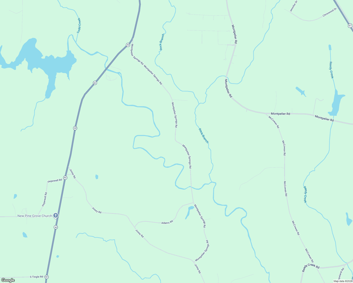 map of restaurants, bars, coffee shops, grocery stores, and more near Montpelier Springs Road in Monroe County
