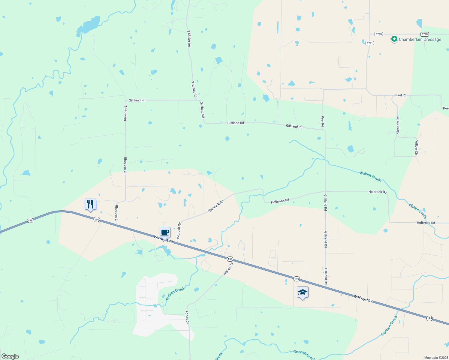 map of restaurants, bars, coffee shops, grocery stores, and more near 4310 Holbrook Road in Springtown