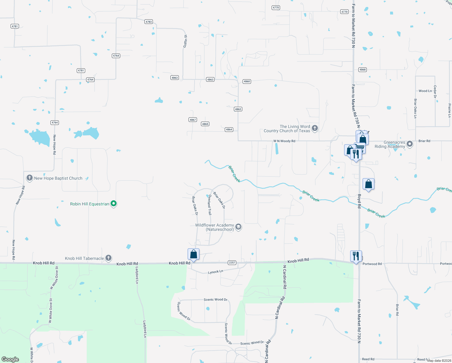 map of restaurants, bars, coffee shops, grocery stores, and more near 237 Overland Trail in Azle