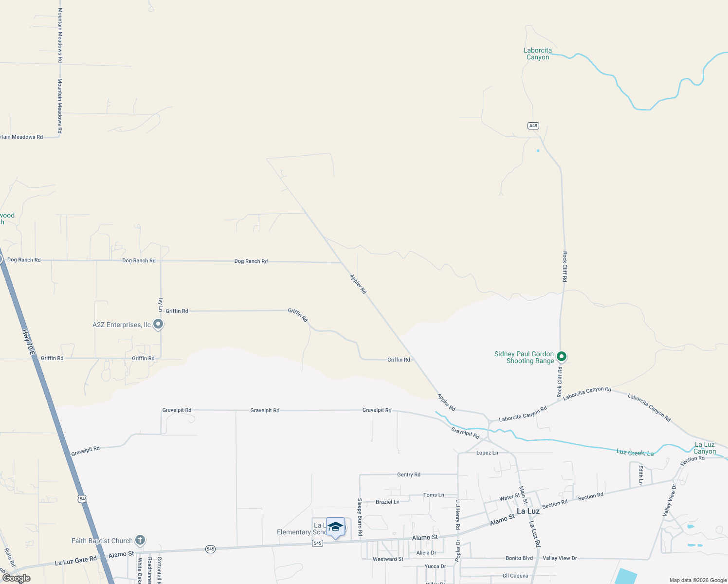 map of restaurants, bars, coffee shops, grocery stores, and more near Appler Rd in La Luz