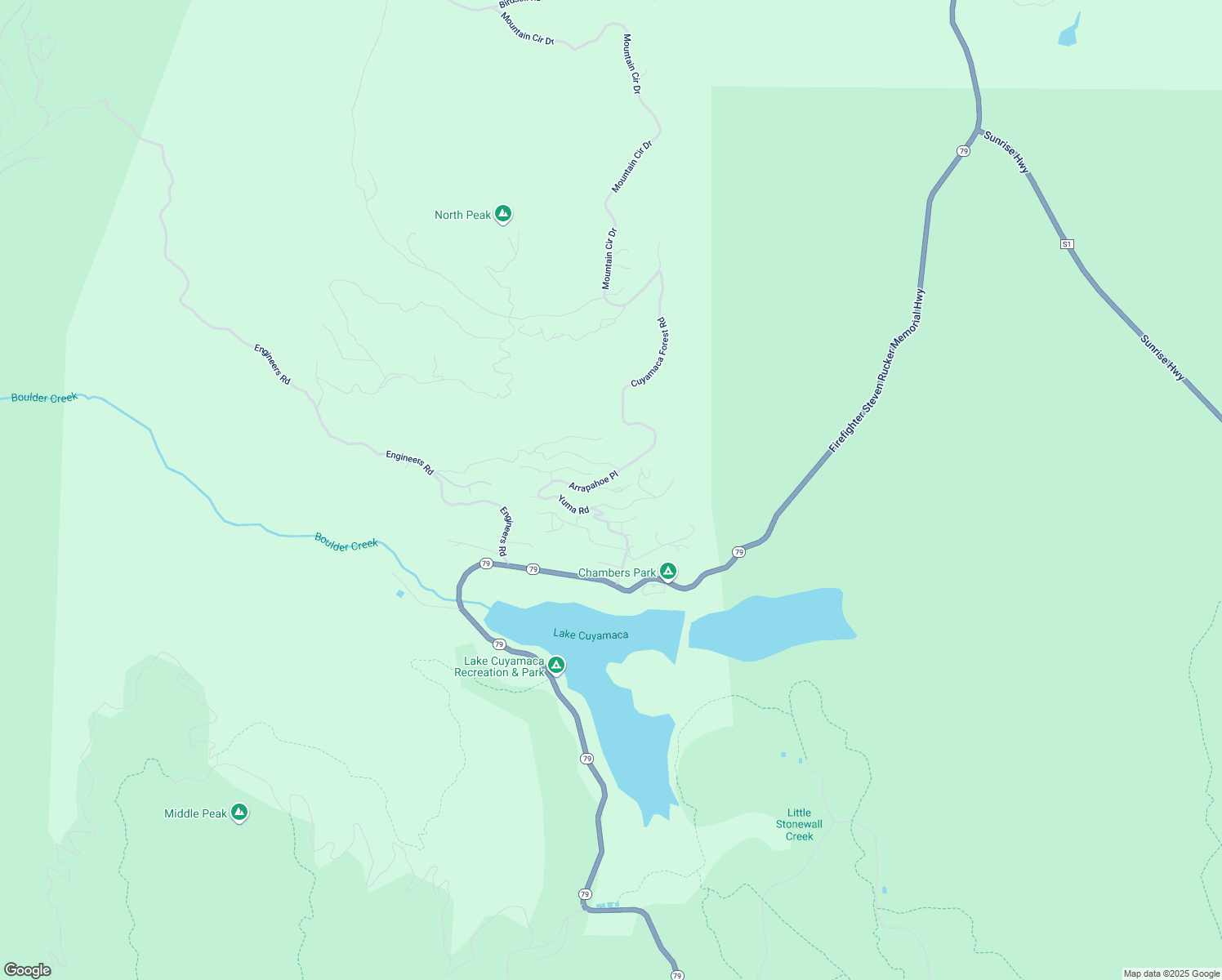 map of restaurants, bars, coffee shops, grocery stores, and more near Pueblo Drive in San Diego County
