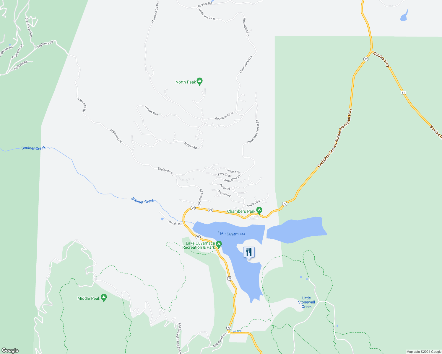 map of restaurants, bars, coffee shops, grocery stores, and more near 34608 Arrapahoe Place in Julian