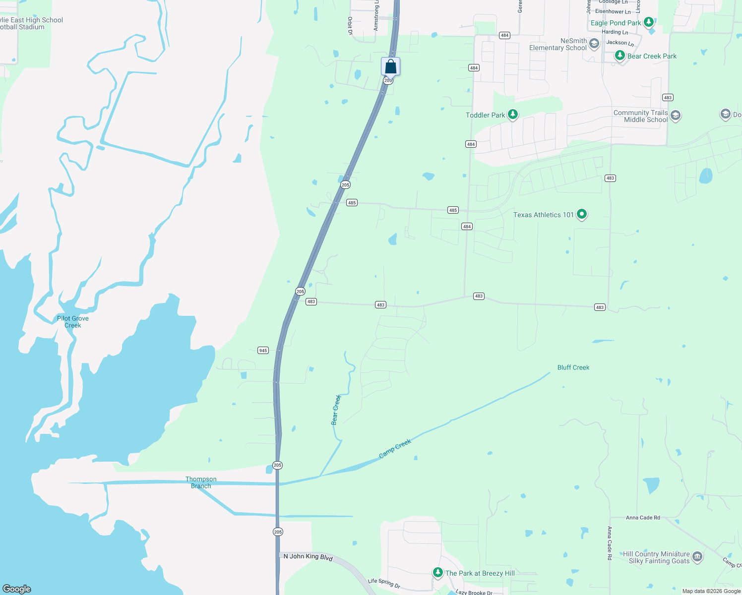 map of restaurants, bars, coffee shops, grocery stores, and more near 13002 County Road 483 in Lavon
