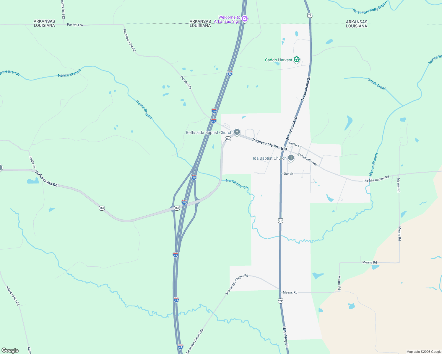 map of restaurants, bars, coffee shops, grocery stores, and more near 7116 Rodessa Ida Road in Ida
