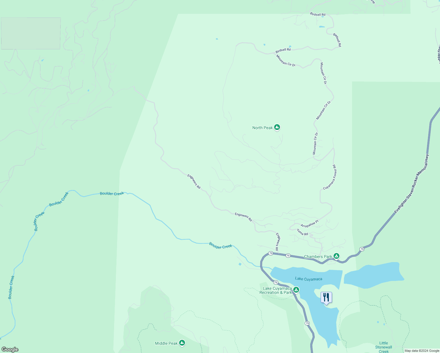 map of restaurants, bars, coffee shops, grocery stores, and more near 36145 North Peak Way in Julian