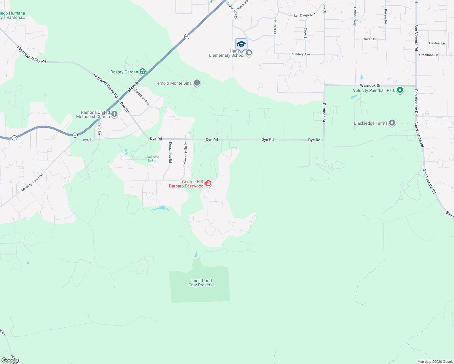 map of restaurants, bars, coffee shops, grocery stores, and more near 2734 Mesa Oak Court in Ramona