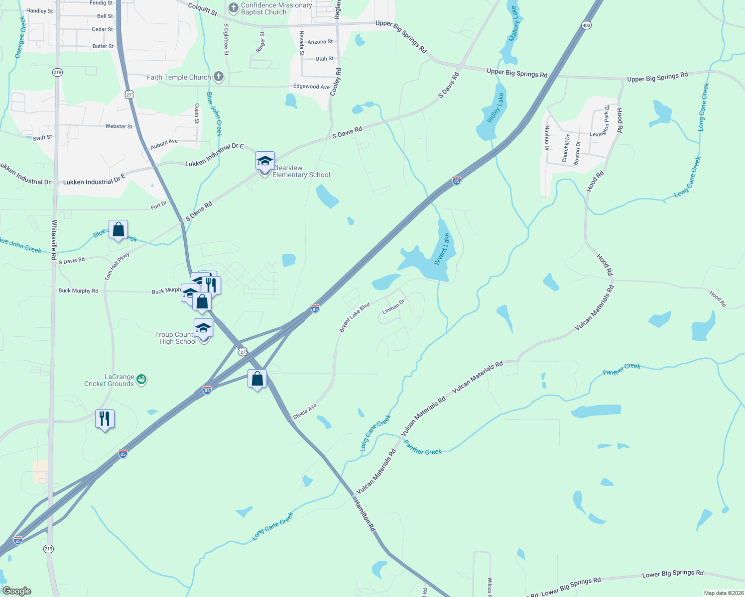 map of restaurants, bars, coffee shops, grocery stores, and more near 501 Bryant Lake Boulevard in LaGrange