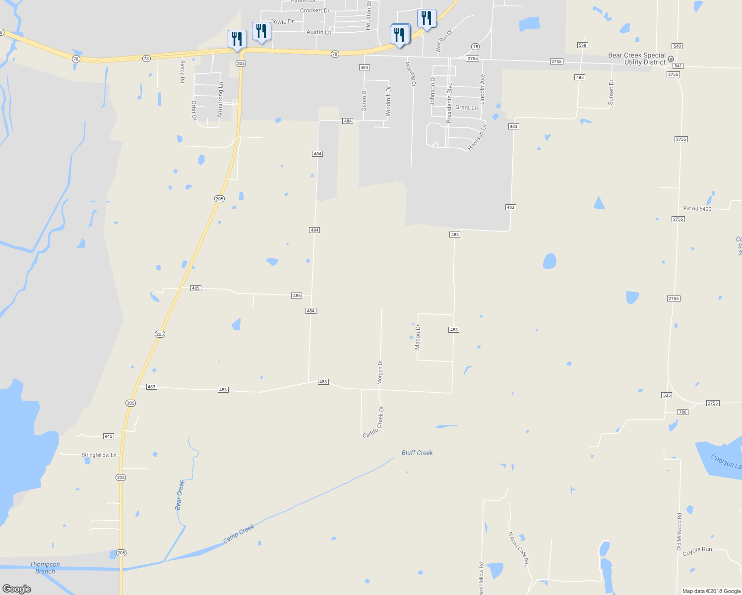 map of restaurants, bars, coffee shops, grocery stores, and more near 11000 Morgan Drive in Lavon