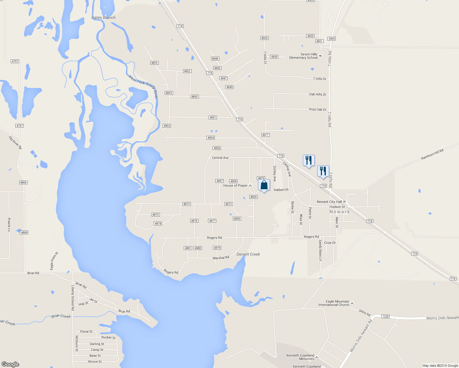 map of restaurants, bars, coffee shops, grocery stores, and more near 291 County Road 4858 in Newark