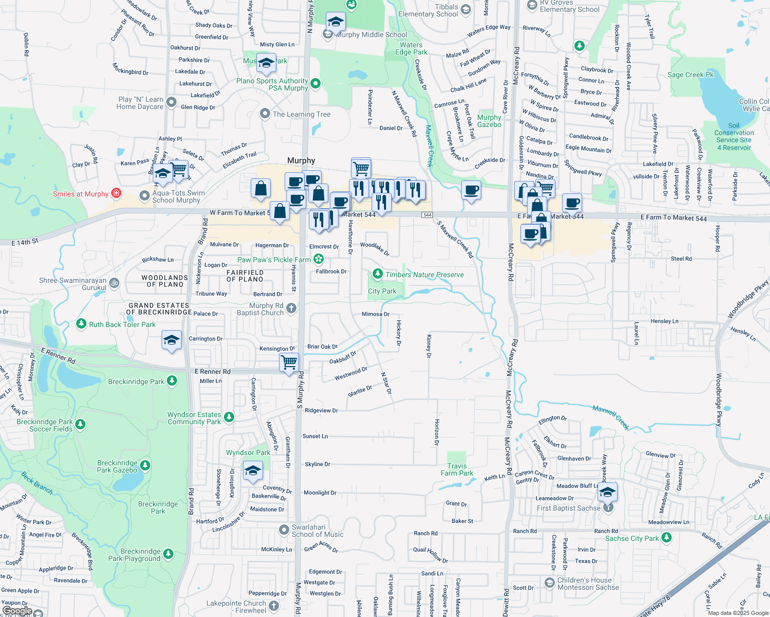 map of restaurants, bars, coffee shops, grocery stores, and more near 325 Mimosa Drive in Murphy