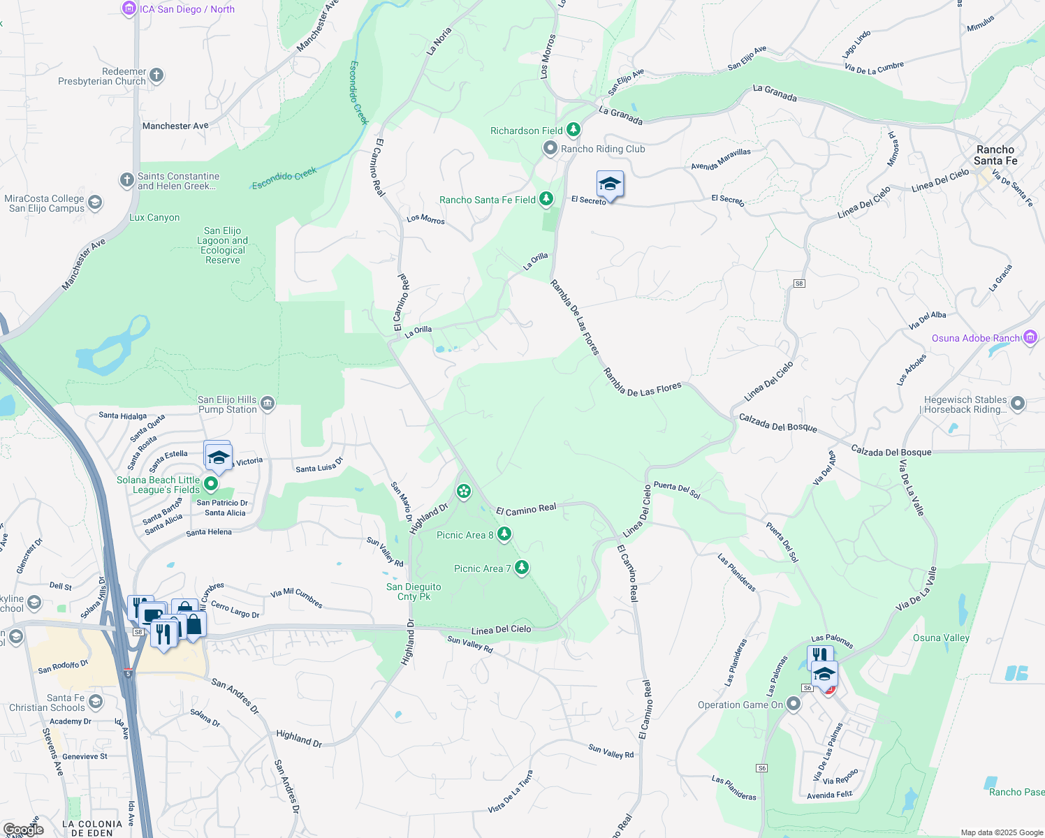 map of restaurants, bars, coffee shops, grocery stores, and more near 4848 El Nido in Rancho Santa Fe