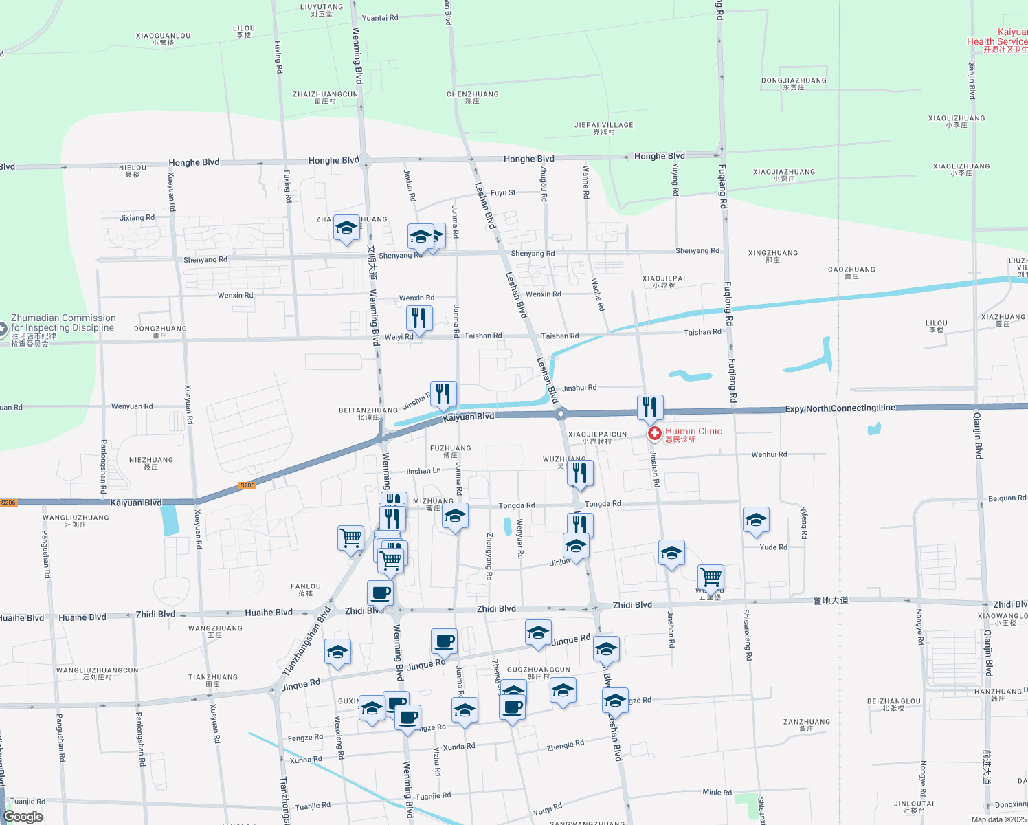 map of restaurants, bars, coffee shops, grocery stores, and more near in Zhumadian