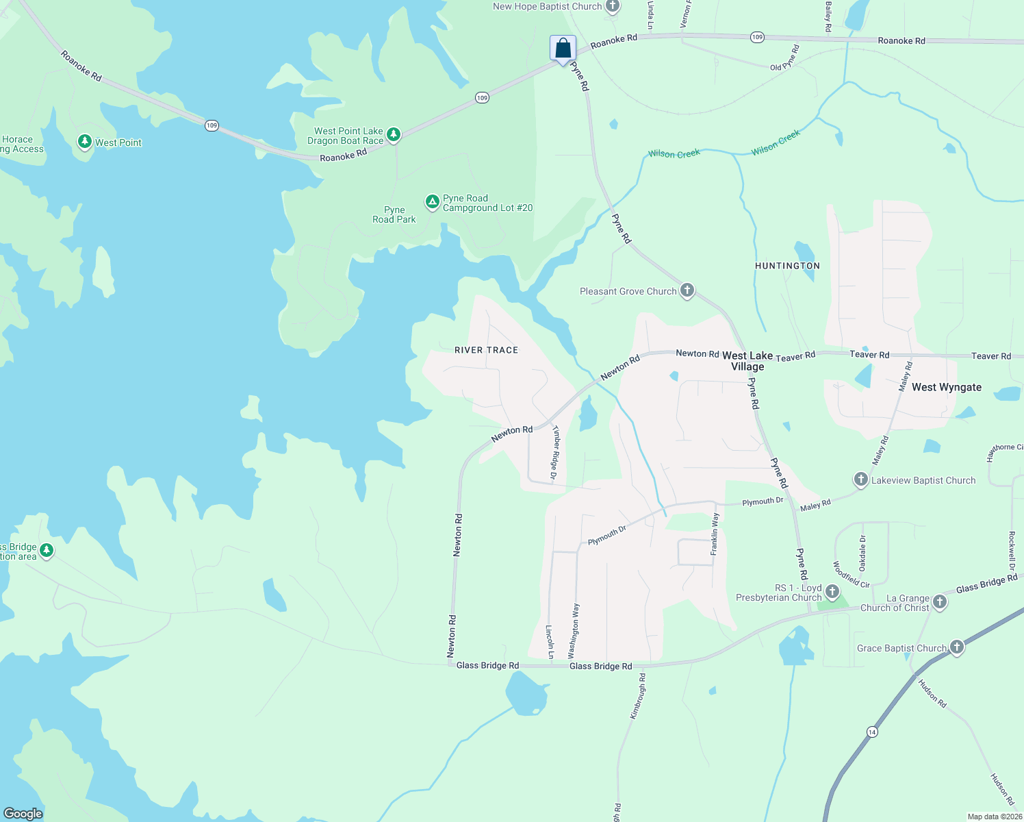 map of restaurants, bars, coffee shops, grocery stores, and more near 16 River Point Drive in LaGrange