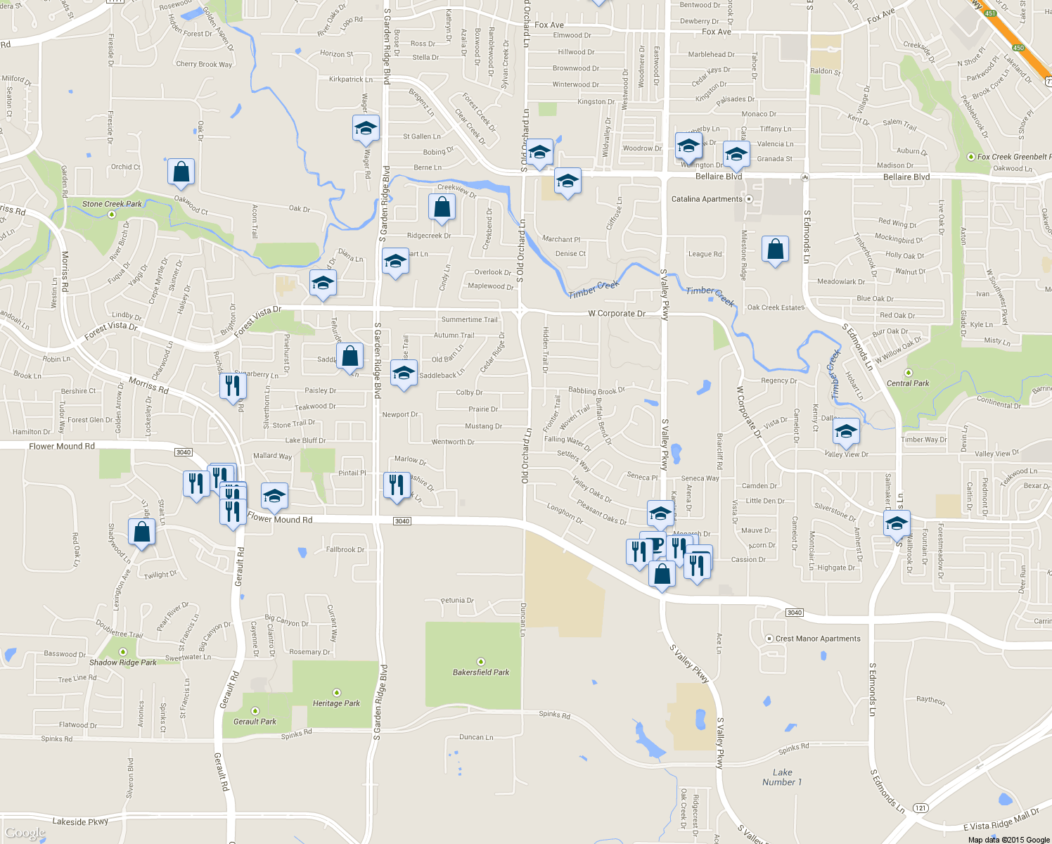 map of restaurants, bars, coffee shops, grocery stores, and more near 1301 Mustang Drive in Lewisville