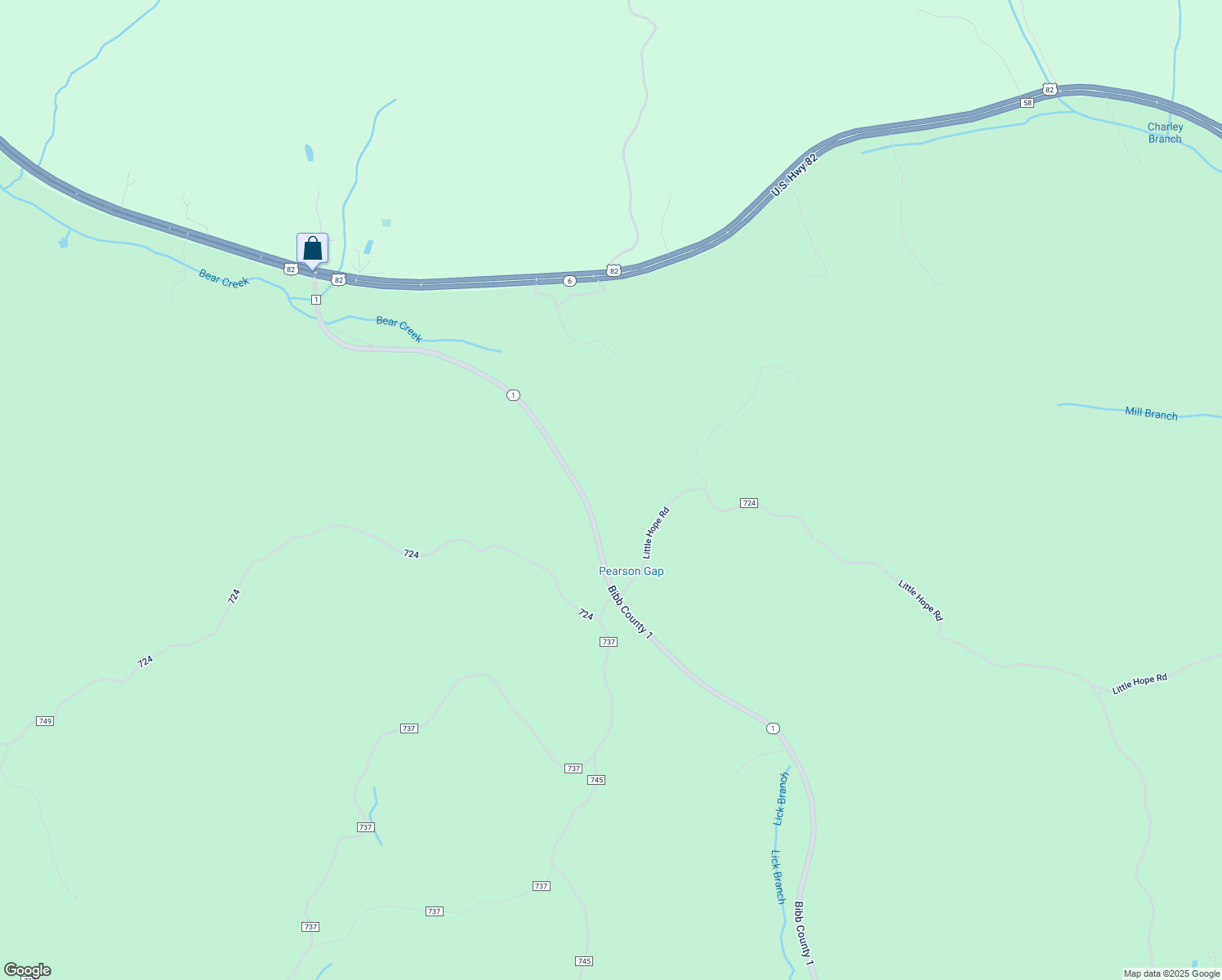 map of restaurants, bars, coffee shops, grocery stores, and more near Bibb County 1 in Brent