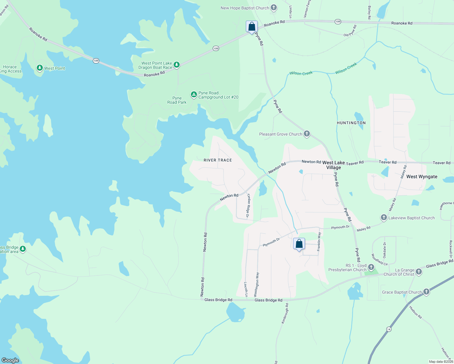 map of restaurants, bars, coffee shops, grocery stores, and more near 16 River Point Drive in LaGrange