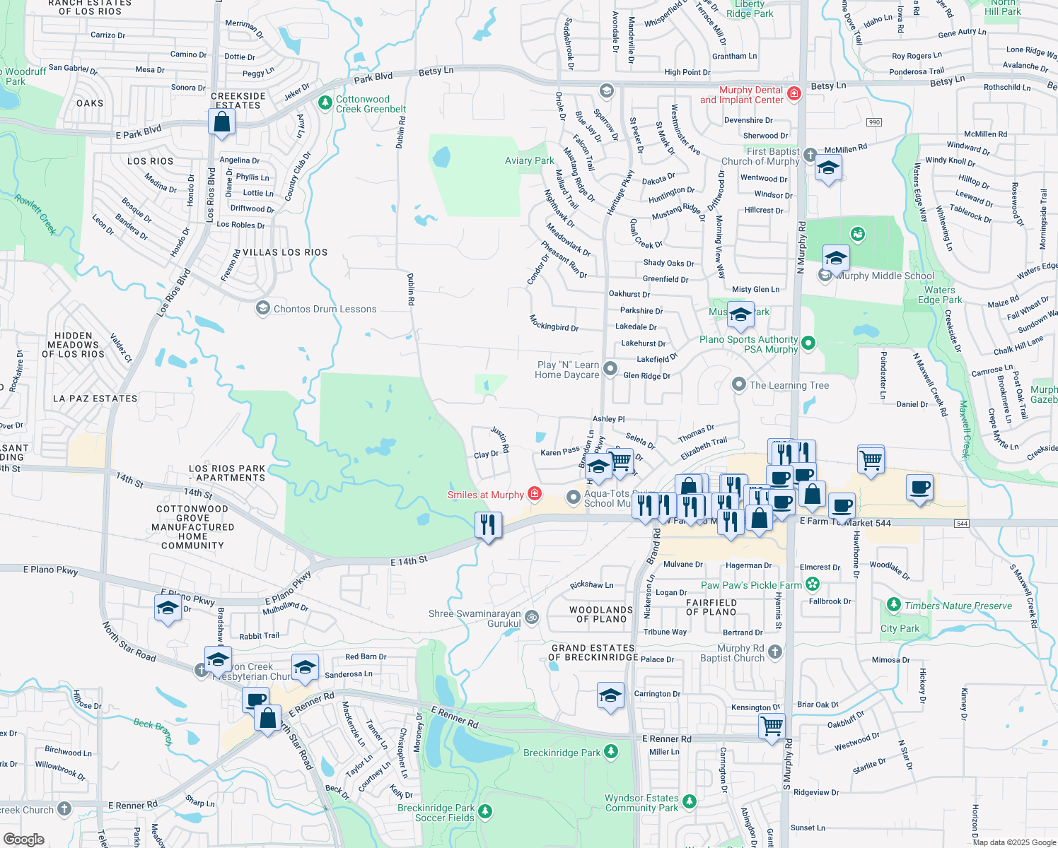map of restaurants, bars, coffee shops, grocery stores, and more near 303 Kali Court in Murphy