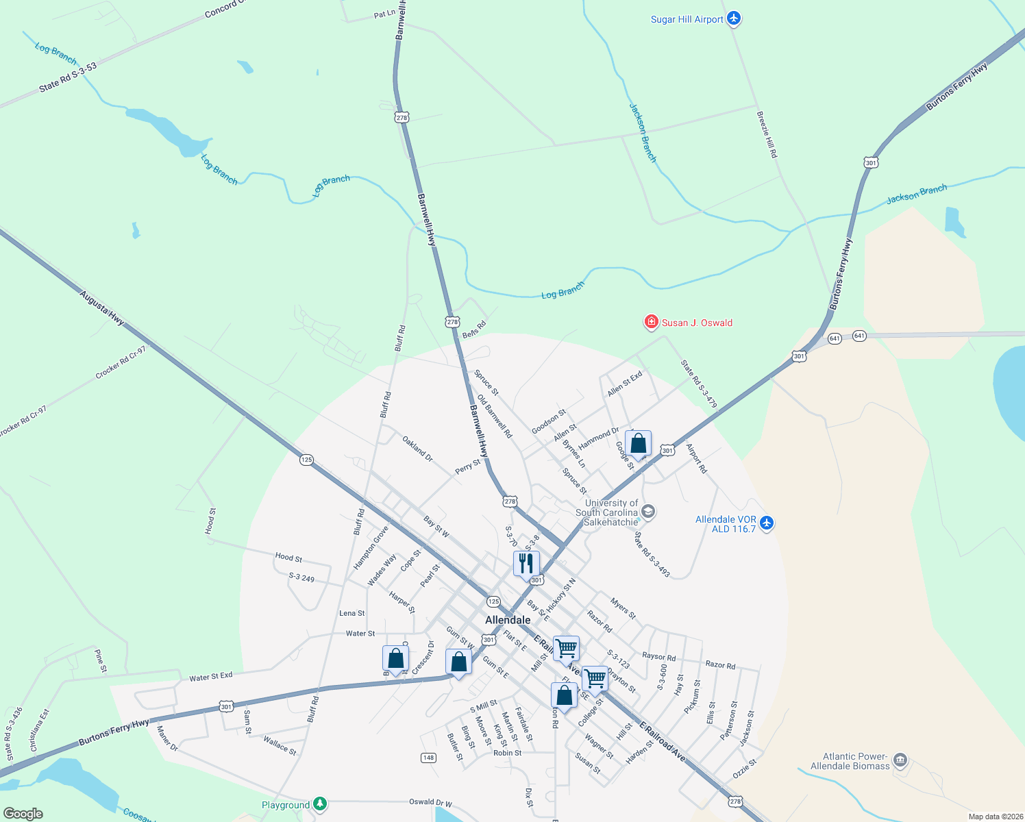 map of restaurants, bars, coffee shops, grocery stores, and more near 303 Spruce St in Allendale