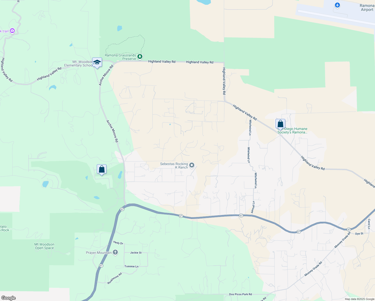 map of restaurants, bars, coffee shops, grocery stores, and more near 17770 Jessie James Lane in Ramona