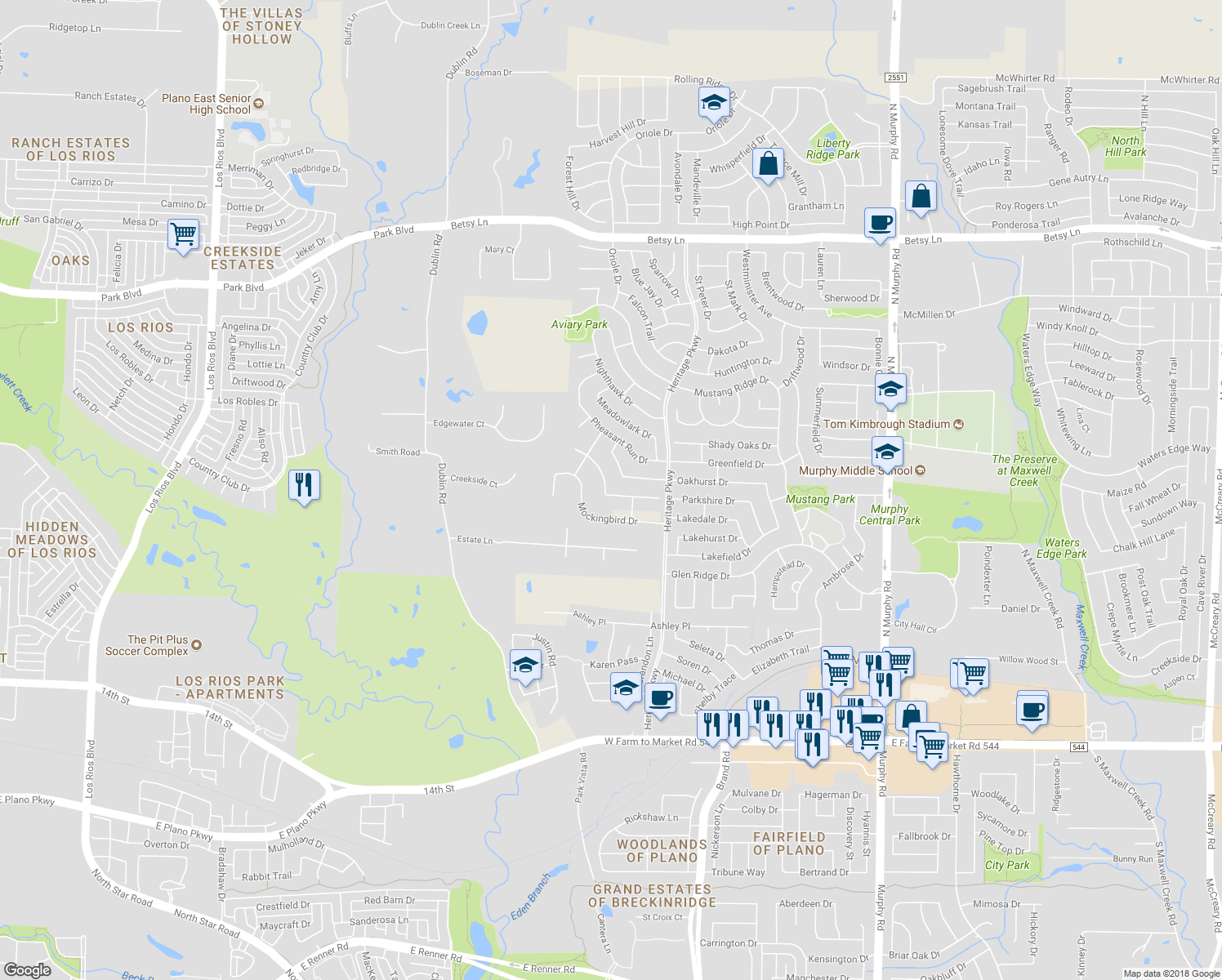 map of restaurants, bars, coffee shops, grocery stores, and more near 600 Peacock Drive in Murphy