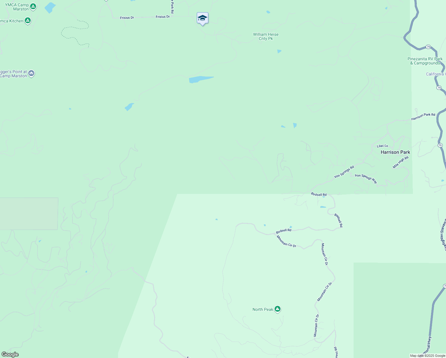map of restaurants, bars, coffee shops, grocery stores, and more near Iron Springs Road in San Diego County