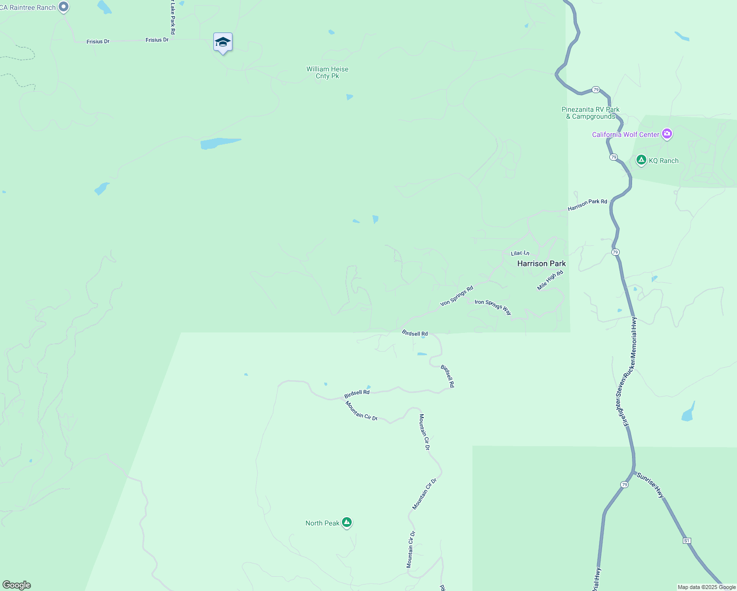 map of restaurants, bars, coffee shops, grocery stores, and more near Iron Springs Road in San Diego County