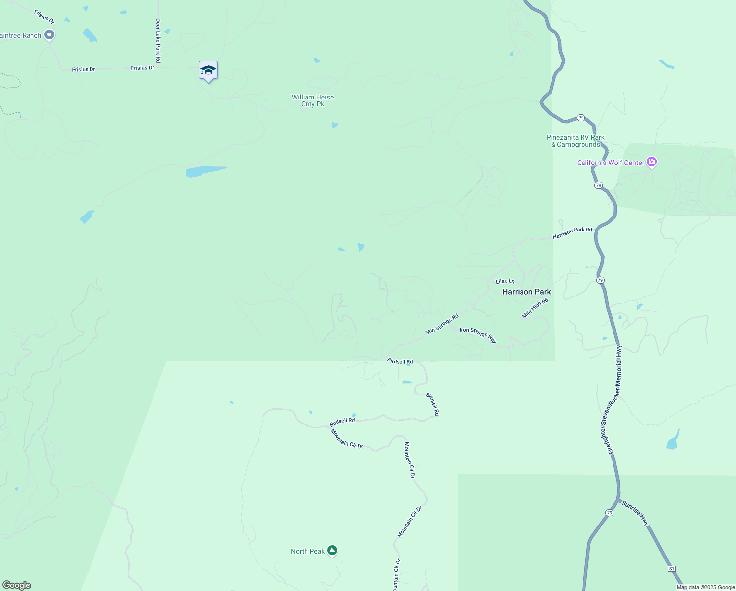 map of restaurants, bars, coffee shops, grocery stores, and more near 16913 Harrison Park Trail in Julian