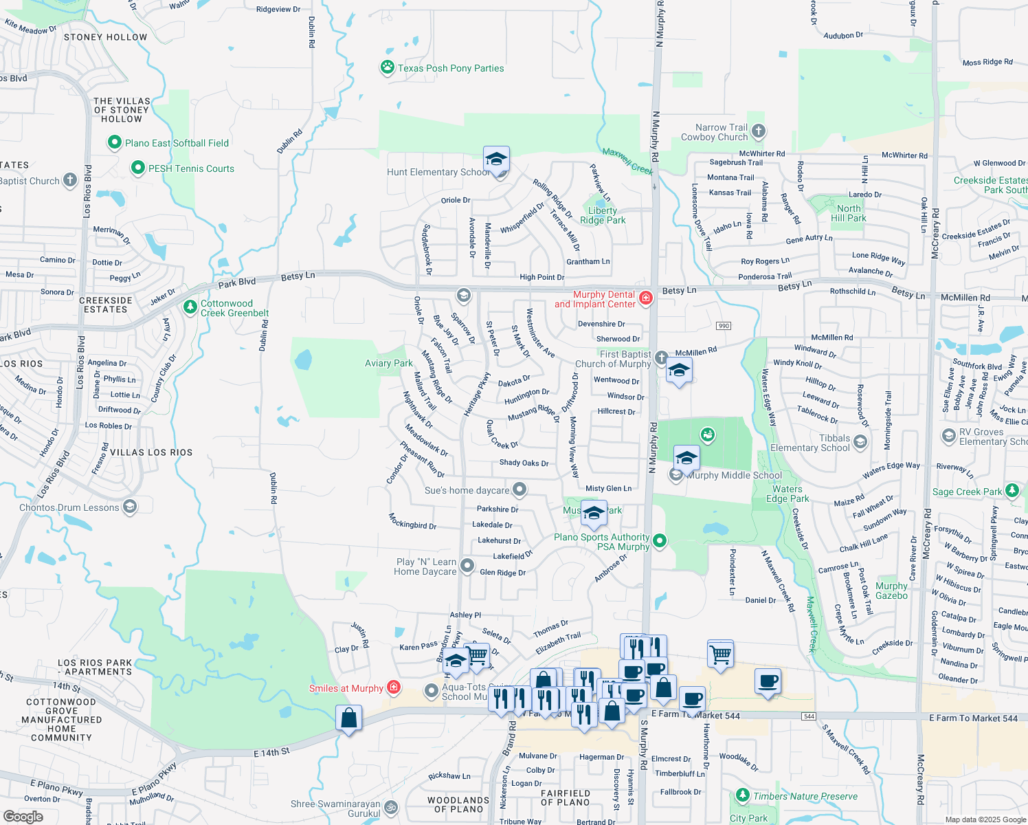 map of restaurants, bars, coffee shops, grocery stores, and more near 806 Mustang Ridge Dr in Murphy