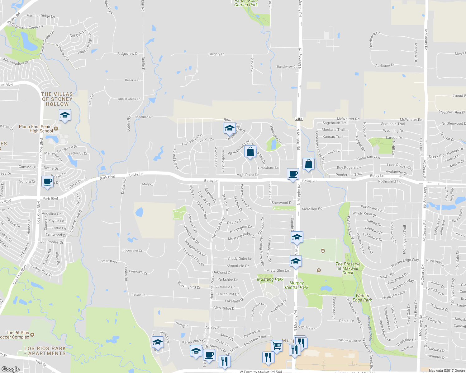 map of restaurants, bars, coffee shops, grocery stores, and more near 1031 Saint Mark Drive in Murphy
