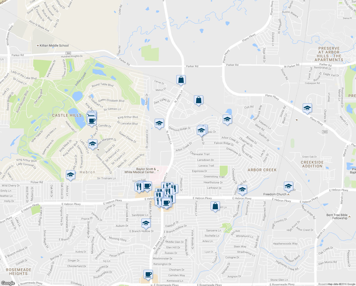 map of restaurants, bars, coffee shops, grocery stores, and more near 1907 Diamond Cluster in Carrollton
