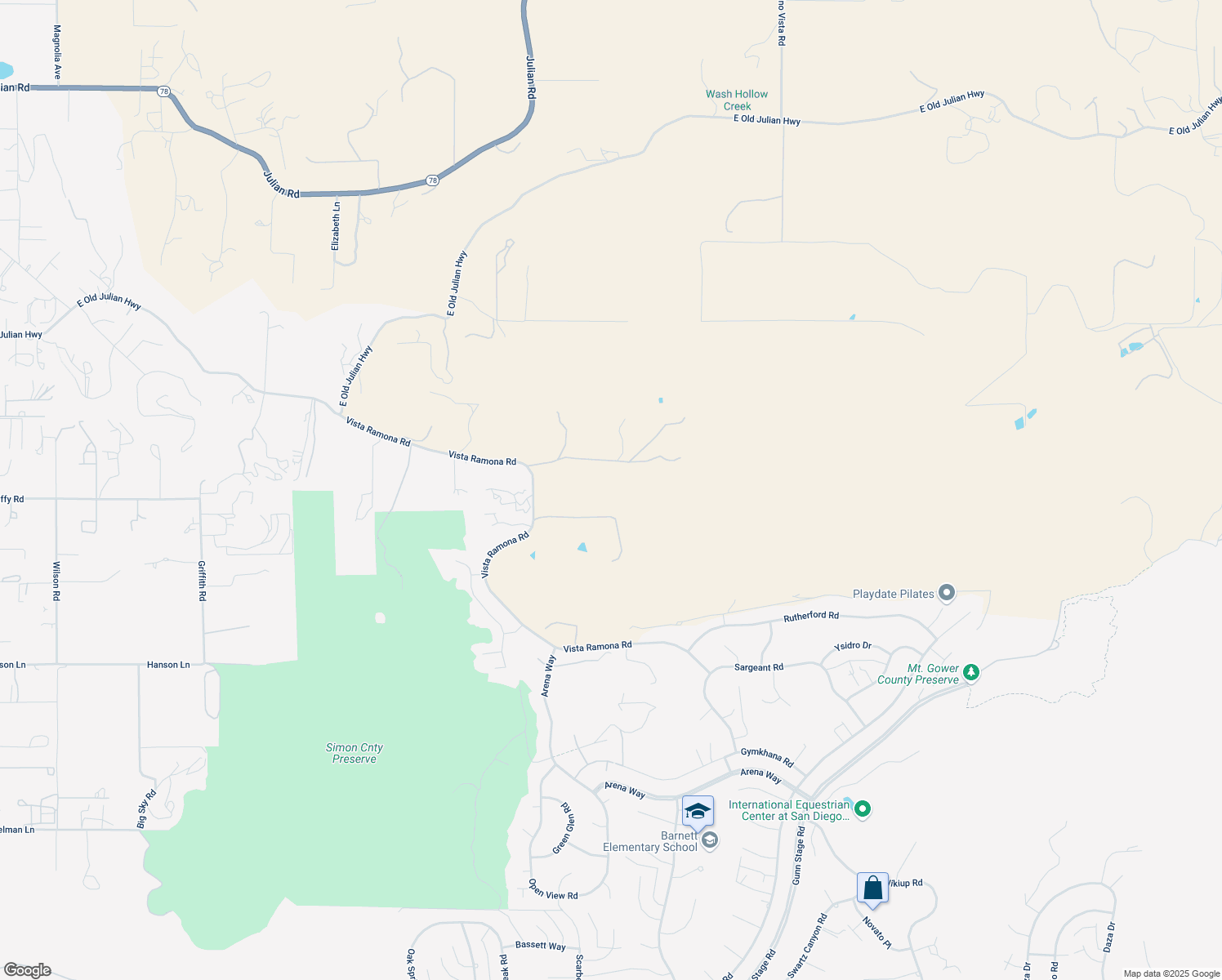 map of restaurants, bars, coffee shops, grocery stores, and more near 23157 Sageland Drive in Ramona