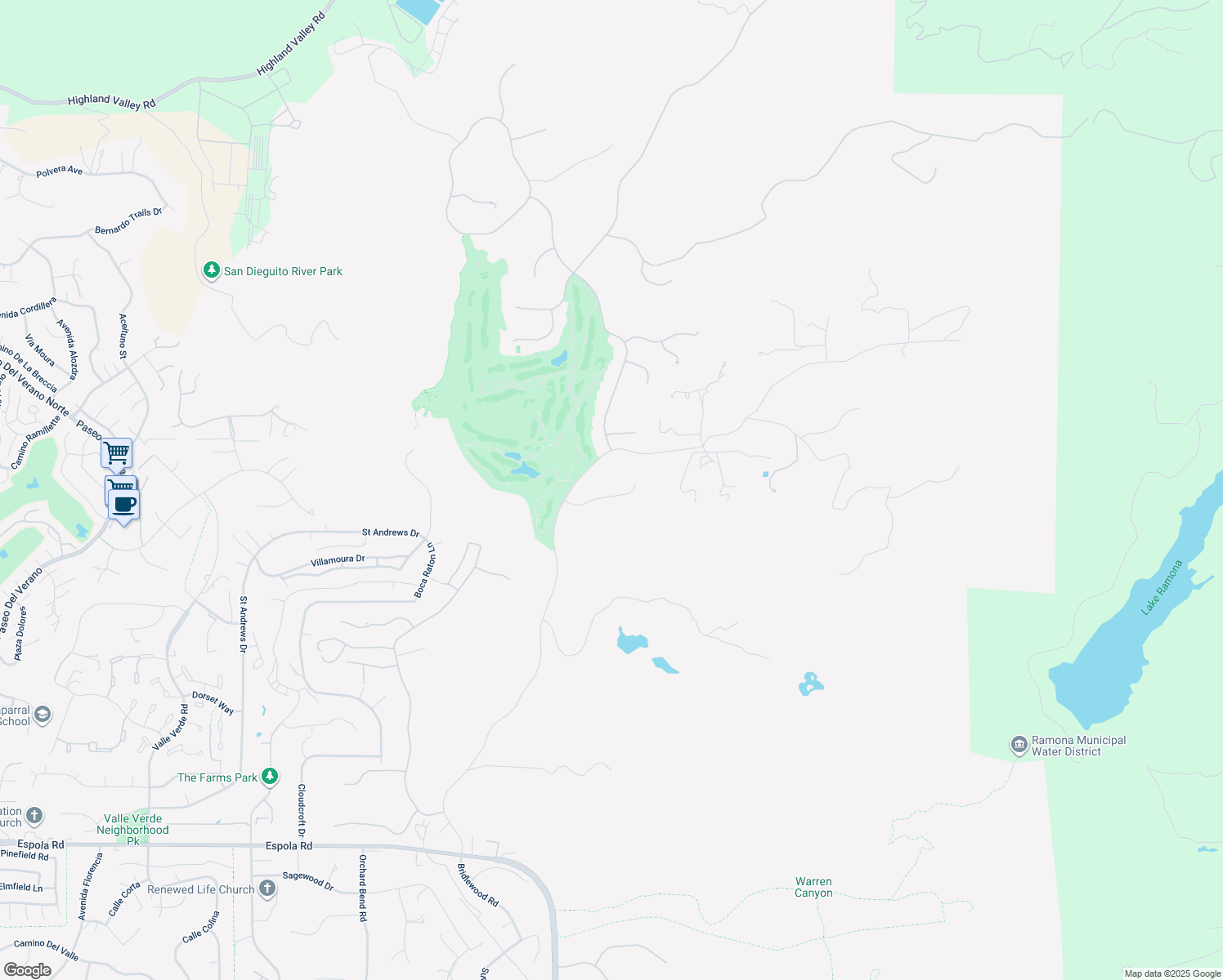 map of restaurants, bars, coffee shops, grocery stores, and more near 14300 Cascade Crossing in Poway