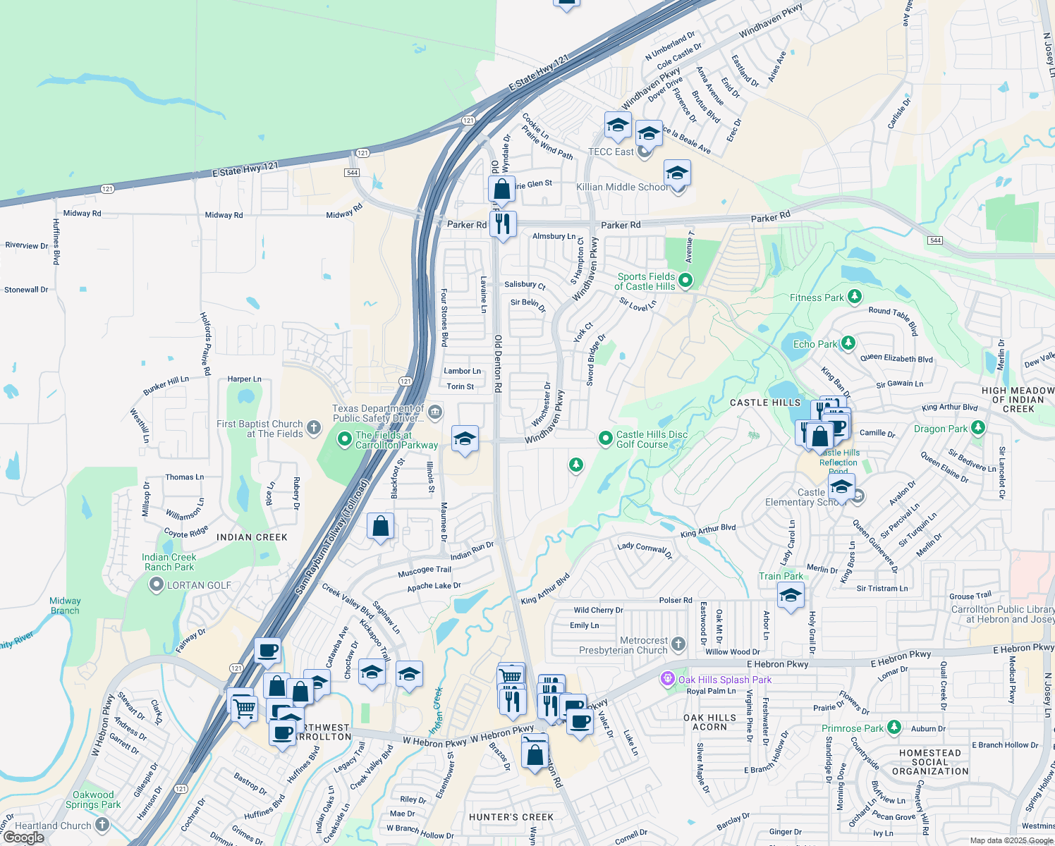 map of restaurants, bars, coffee shops, grocery stores, and more near 868 Winchester Dr in Lewisville